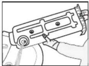 Line drawing of a mechanical device with a knob inserted, no text or symbols present