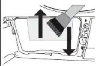 Diagram of a vehicle's seatbelt mechanism showing force application and adjustment arrows (no text or labels)