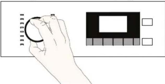 Illustration of a hand holding a circular object with a ruler, next to a grid-based device (no text or symbols)