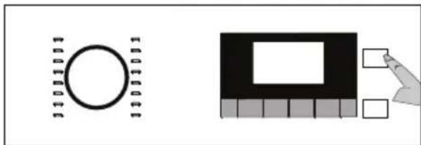 Two abstract diagrams: one showing a circular scale with tick marks, the other a black-and-white grid layout with a rectangle and a hand pointing to it (no text or symbols)