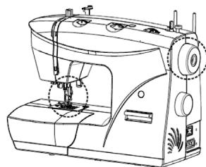 Technical diagram illustrating sewing process steps with numbered instructions for each step