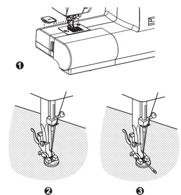 Technical diagram showing sewing machine components with numbered parts for assembly or maintenance instructions