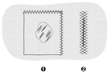 Diagram showing two geometric shapes: a rectangle with a circular cutout and a vertical textured rectangle, both without any text or symbols.