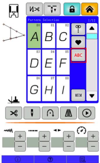 Pattern Selection 1/12 80 81 82 A B C 83 84 85 ABC D E F 86 87 88 G H I MEM ① ②