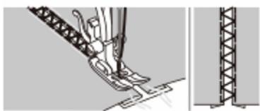 Technical illustration of a sewing machine needle stitching fabric, showing structural components (no text or symbols)