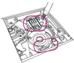 Technical diagram of an electronic device showing internal components and a highlighted section (no text or labels)
