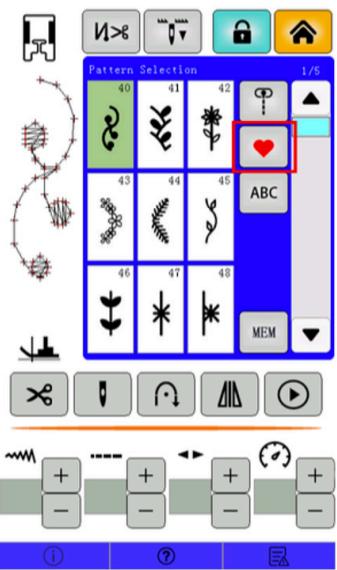 Pattern Selection 1/5 40 41 42 43 44 45 ABC 46 47 48 MEM ① ② E
