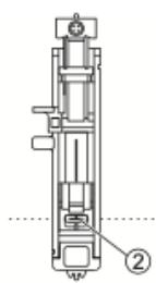 Technical diagram illustrating mechanical assembly steps with labeled components and directional arrows