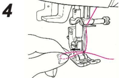Line drawing of a sewing machine needle stitching a fabric, with no text or symbols present