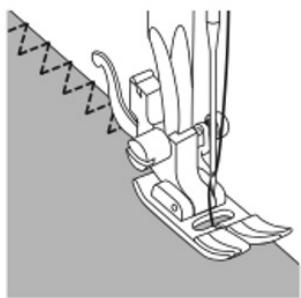 Technical line drawing of a sewing machine needle and base, showing measurement setup (no text or symbols)