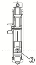 Technical diagram illustrating mechanical assembly steps with labeled components and directional arrows