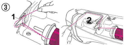 Technical diagram showing two mechanical assembly steps with numbered components and highlighted parts