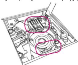 Technical diagram of a mechanical assembly with highlighted components (no text or symbols)