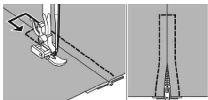 Technical illustration of a sewing machine needle and its side profile view (no text or symbols)