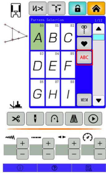 Pattern Selection 1/12 80 81 82 A B C 83 84 85 ABC 86 87 88 G H I MEM ① ② E
