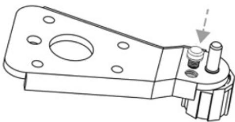 Technical line drawing of a mechanical bracket component with mounting holes and a bolted joint (no text or symbols)