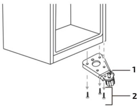 Technical diagram showing a mechanical assembly with labeled parts 1 and 2, likely illustrating a mounting or mounting process.