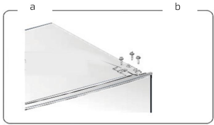 Diagram of a structural joint or panel with labeled sections a and b, showing no text or symbols beyond labels