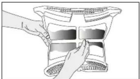 Illustration of hands holding a transparent container with four compartments, no text or symbols present