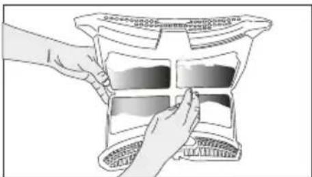 Illustration of hands holding a transparent container with internal compartments (no text or symbols visible)