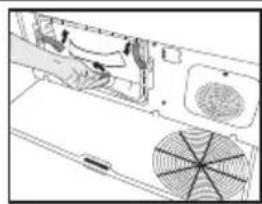 Technical line drawing of a device interior showing fan and ventilation components (no text or symbols)