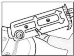 Line drawing of a hand holding a mechanical device with no visible text or symbols