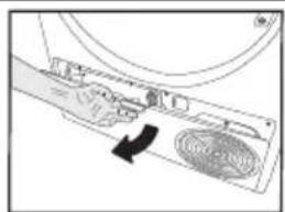Diagram of a device interior with a circular component and a black arrow indicating direction (no text or symbols)