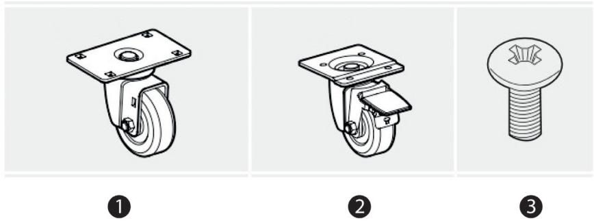 Three technical illustrations of a mechanical component: a three-dot plate, a square frame with a handle, and a threaded bolt (no text or symbols present)