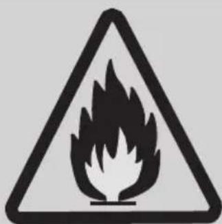 Warning sign depicting a flame symbol in a triangular frame