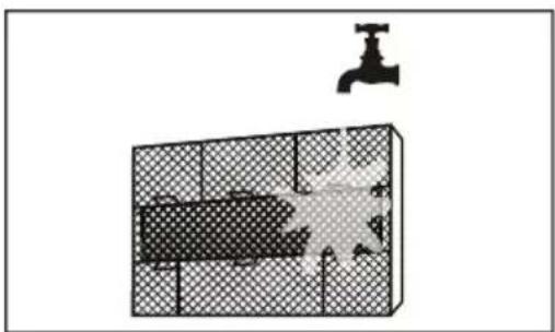 Diagram of a bathroom sink with a faucet and shower area, no text or symbols present