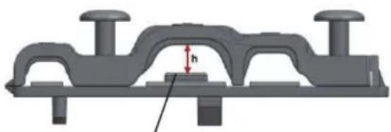 3D mechanical component diagram showing a bracket with mounting holes and a central h-axis (no text or symbols)
