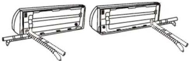 Technical line drawing of two mechanical components with spring-loaded ends and housing (no text or symbols)