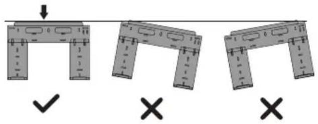 Diagram showing three configurations of a mechanical component with check and cross symbols indicating selection or validation.