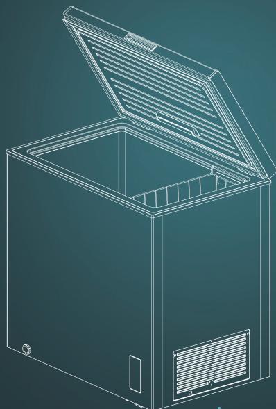 Line drawing of a closed industrial box with lid open, showing internal compartments and ventilation slots (no text or symbols)