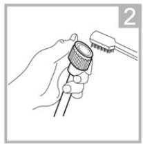 Illustration of a hand holding a tool with a pen, no text or symbols present