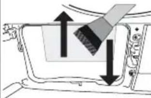 Diagram showing a vehicle's seatbelt mechanism with arrows indicating direction (no text or symbols)