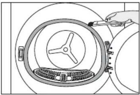 Diagram of a hand using a tool to interact with a circular mechanical device, showing a knob and handle (no text or symbols)