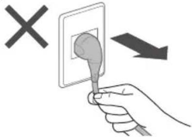 Diagram showing a hand holding a plug inserted into a wall socket, with an 'X' symbol indicating no change or failure.