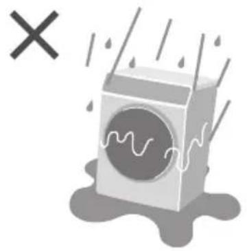 Illustration of a washing machine with raindrops and a 'X' symbol (no text or labels)