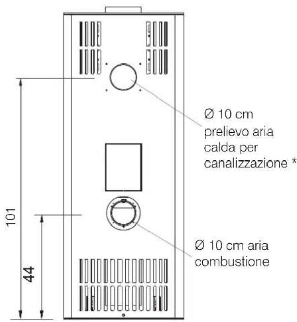 Ø 10 cm prelievo aria calda per canalizzazione * Ø 10 cm aria combustione