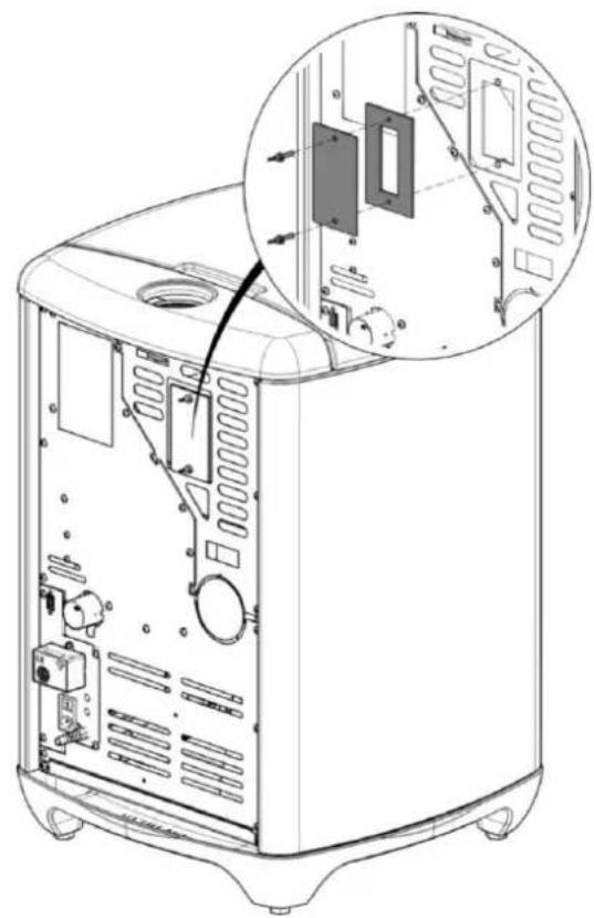 Technical line drawing of a computer tower case with internal components and an inset close-up showing internal structure (no text or symbols)