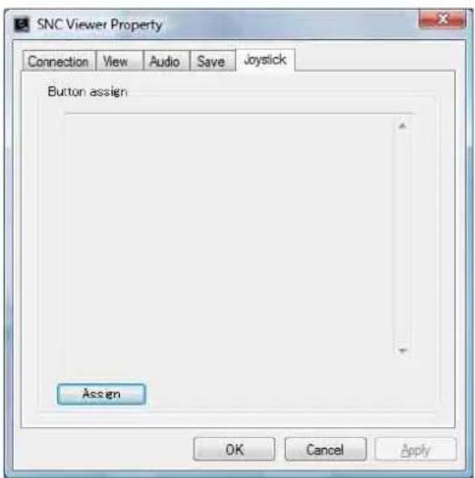 SNC Viewer Property Connection View Audio Save Joystick Button assign Assign OK Cancel Apply