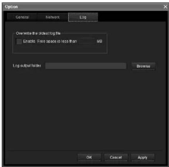 Option General Network\Log Overwrite the oldest log file Enable Free space is less than MB Log output folder Browse OK Cancel Apply