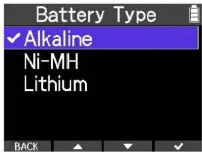 Battery Type ✓ Alkaline Ni-MH Lithium BACK