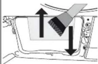 Diagram of a vehicle interior showing a steering wheel and dashboard with directional arrows indicating movement (no text or symbols)