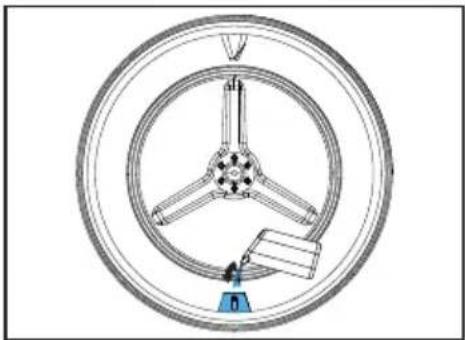 Technical line drawing of a circular mechanical component with three arms and central hub (no text or symbols)