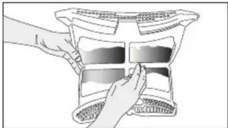 Illustration showing hands holding a container with Chinese text labels, likely illustrating a process or product description.