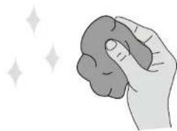 Illustration of a hand holding a crumpled object with sparkles in the background (no text or symbols)