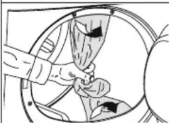 Illustration of a hand inserting a bag into a car wheel (no text or symbols)