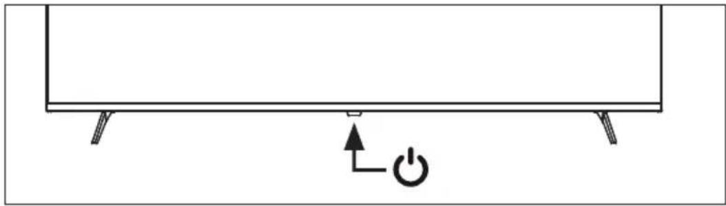 Simple line drawing of a table with supports and a power button, no text or symbols present